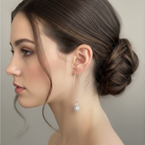 Un known Jewelry - Elegant Silver Drop Crystal Earrings